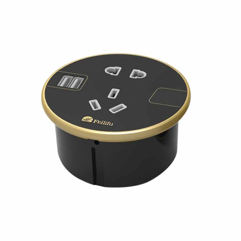 Embedded Round Desktop Power Grommet miaraka amin'ny 2Usb Charger Port